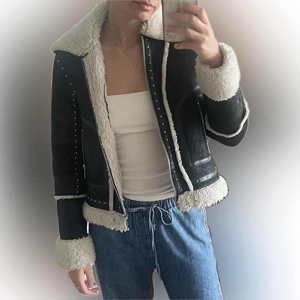 Sunset + Spring Black Shearling Jacket - image 1